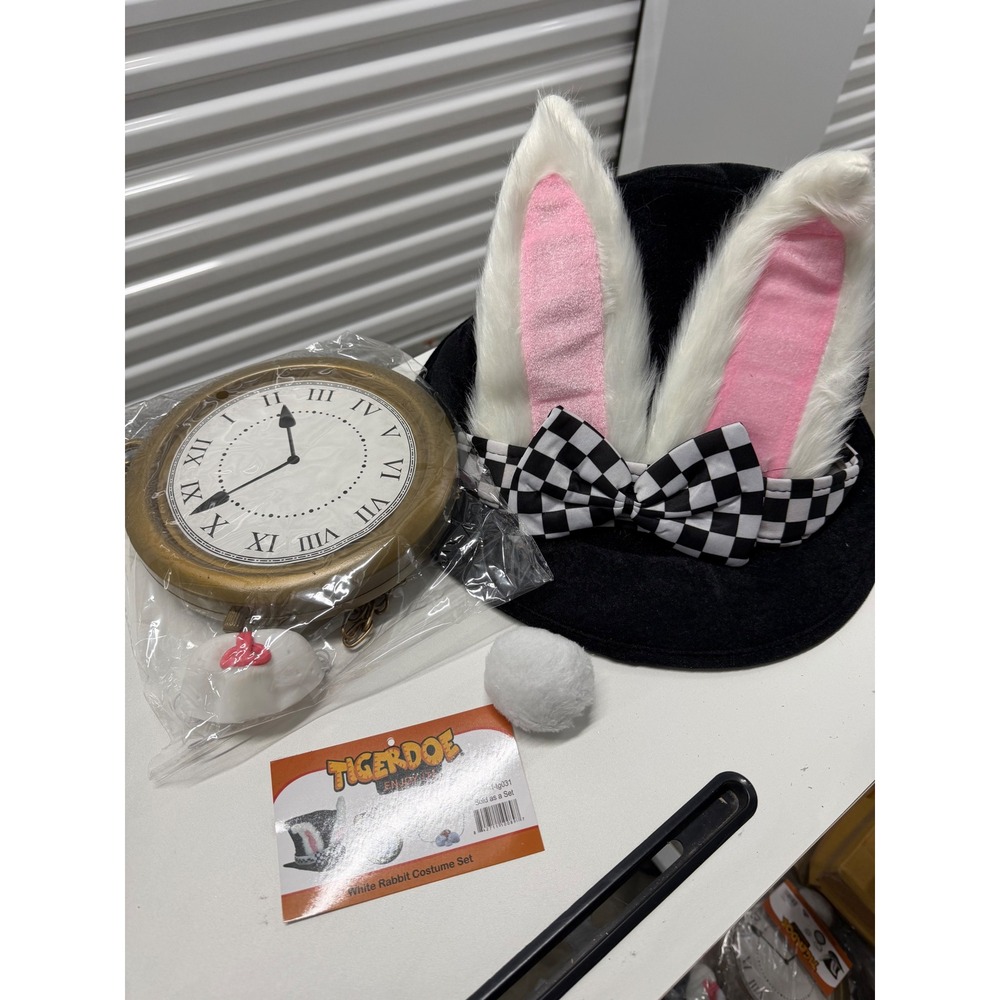 Tigerdoe White Rabbit Costume Set Alice in Wonderland Bunny Ears Hat Clock